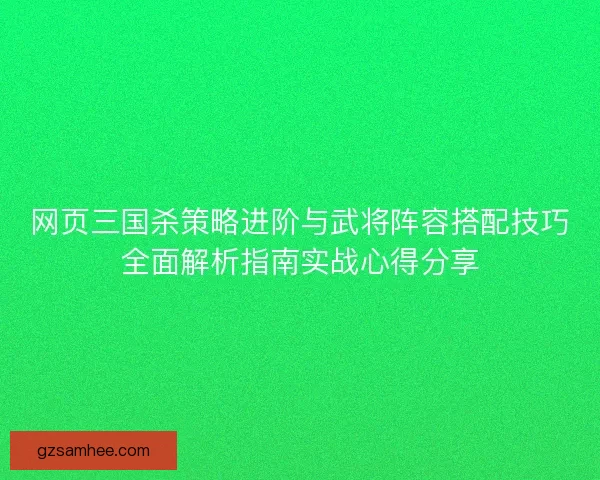 网页三国杀策略进阶与武将阵容搭配技巧全面解析指南实战心得分享